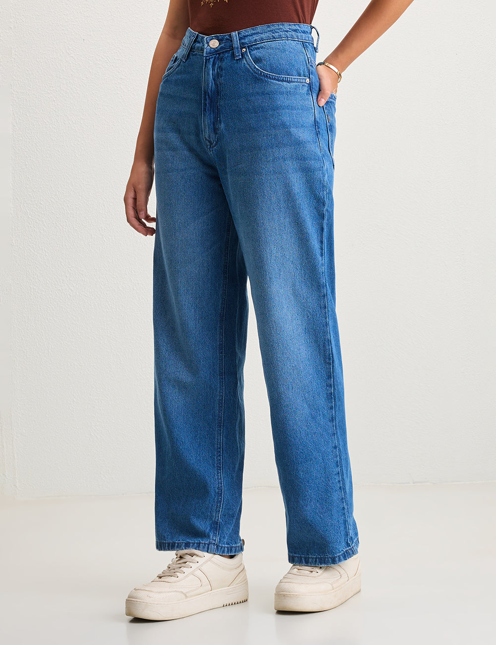 High-Rise Wide-Leg Non-Stretch Blue Denim