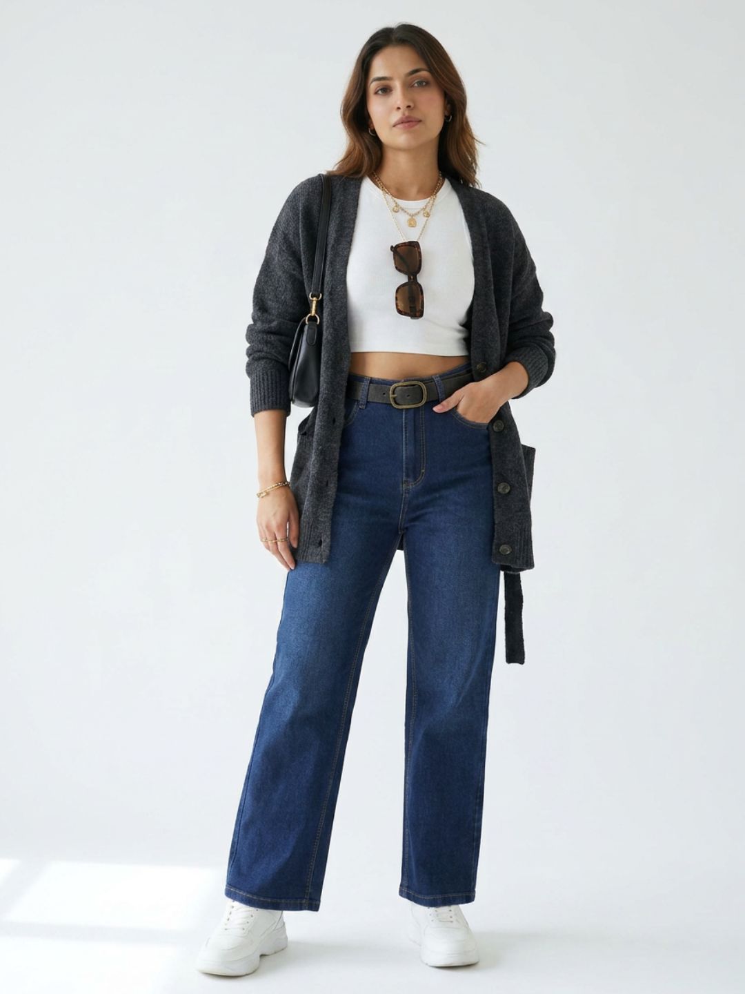 Straight-Fit High-Rise Dark Blue Denim