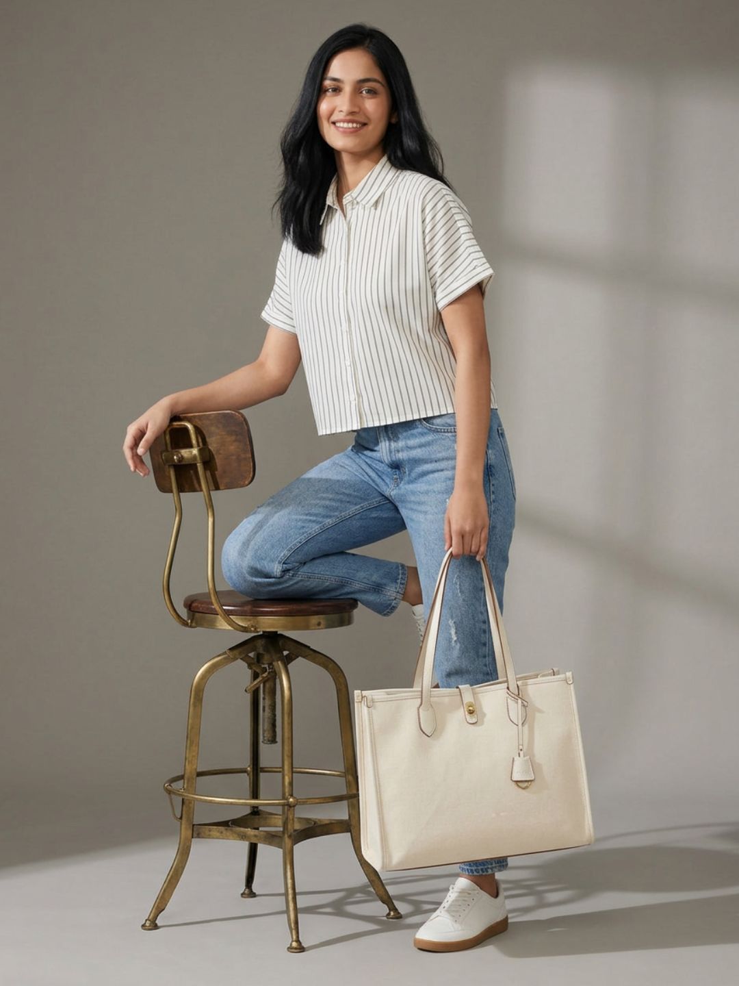 Cream Cropped Shirt