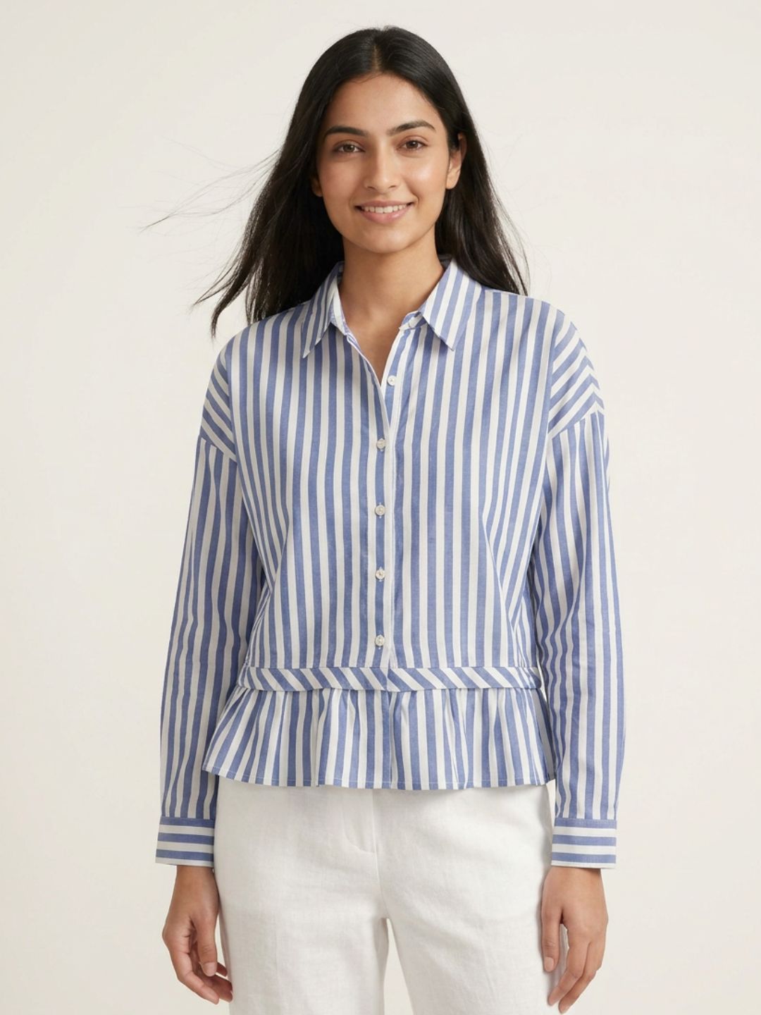 Stripped frill shirt