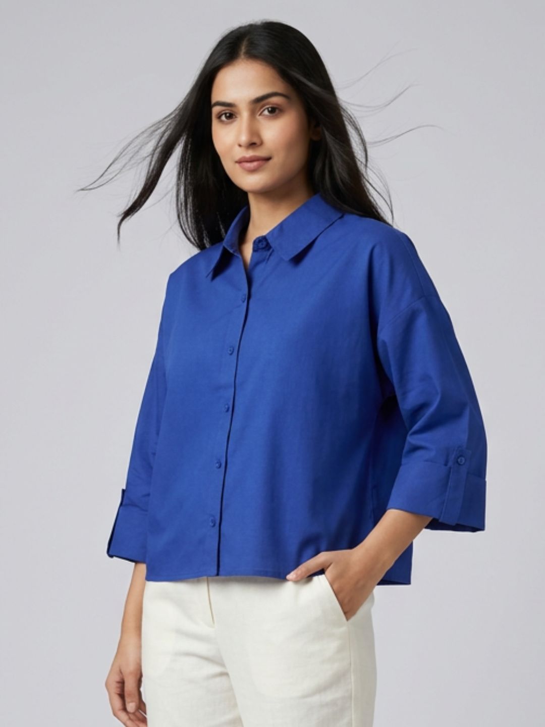 Blue Cropped Shirt