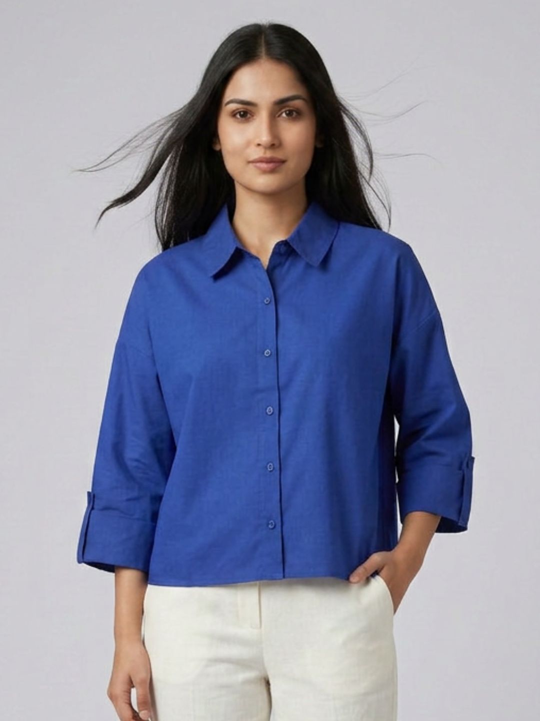 Blue Cropped Shirt