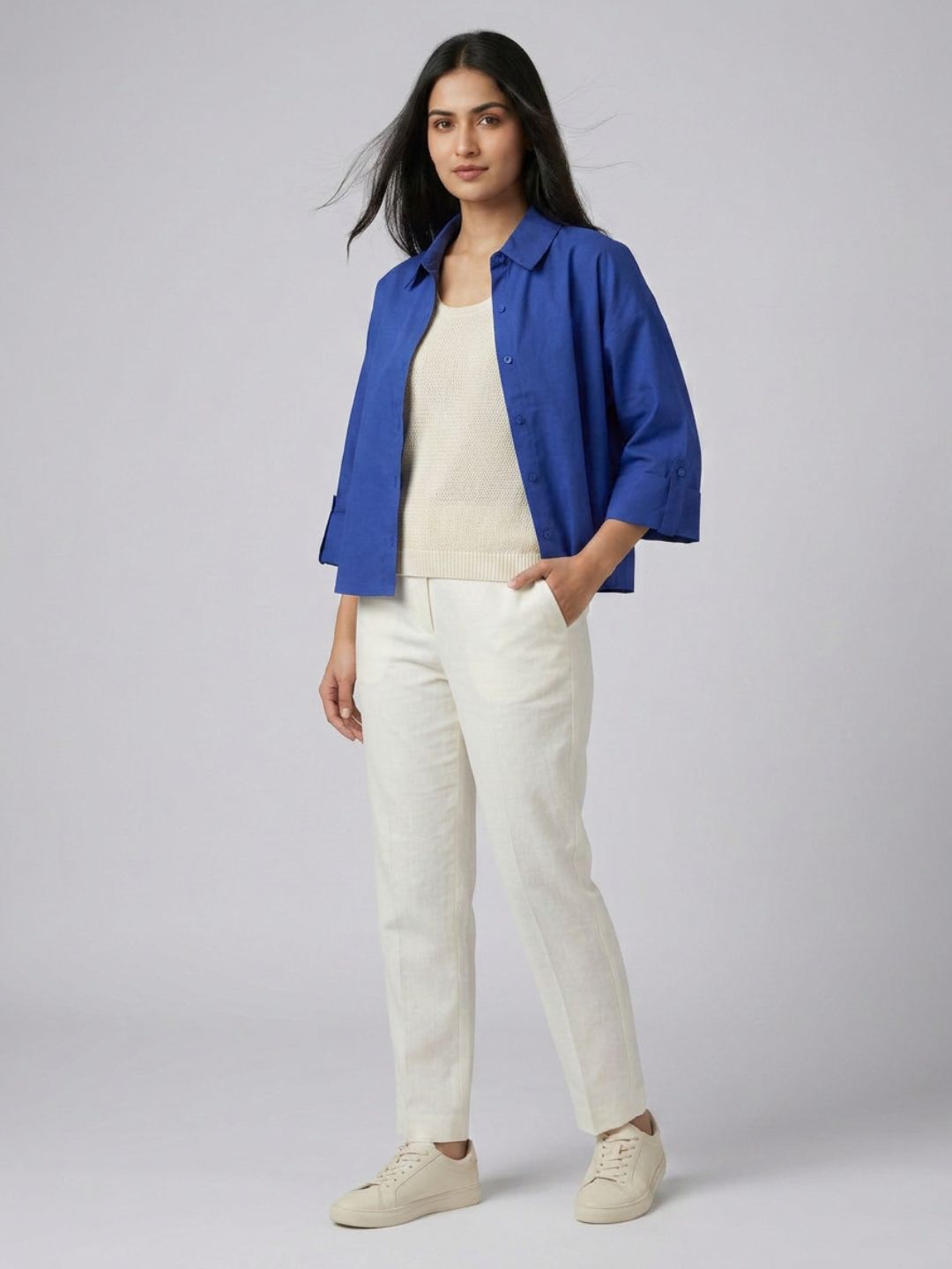 Blue Cropped Shirt