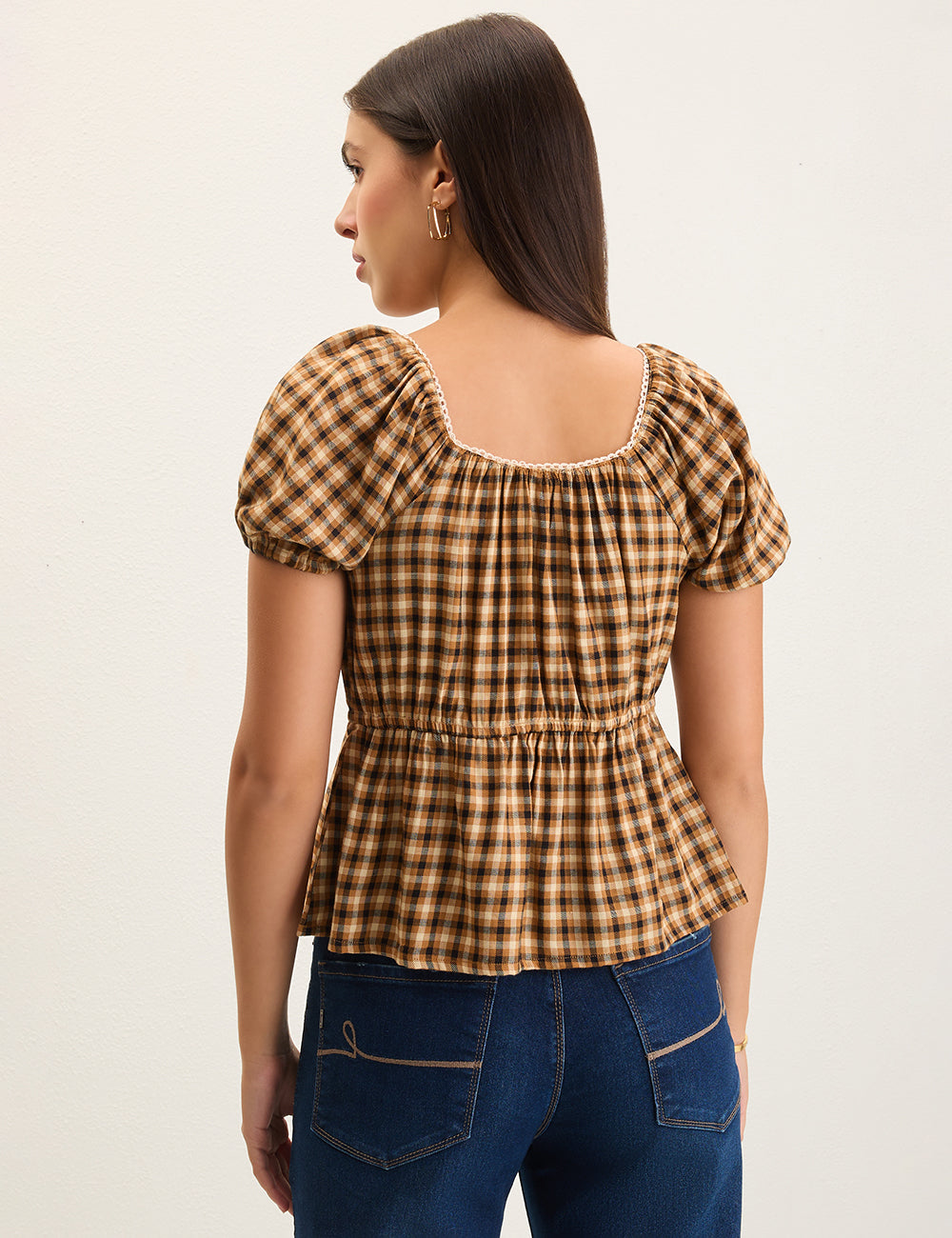 Brown Gingham Top