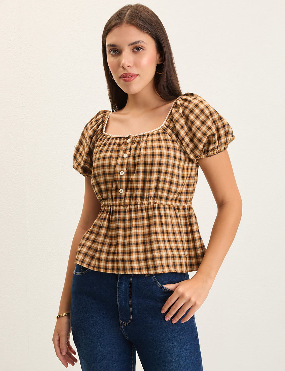 Brown Gingham Top