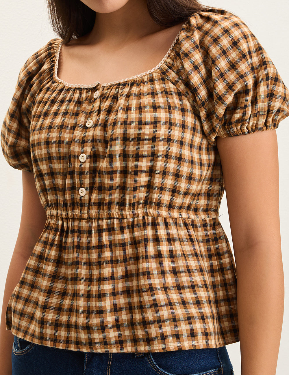 Brown Gingham Top