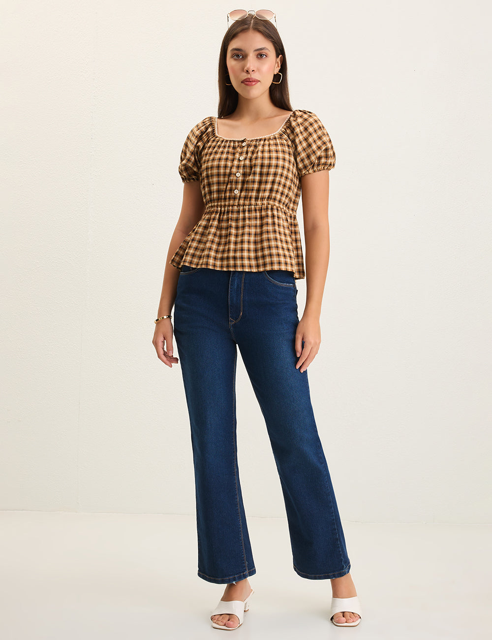 Brown Gingham Top