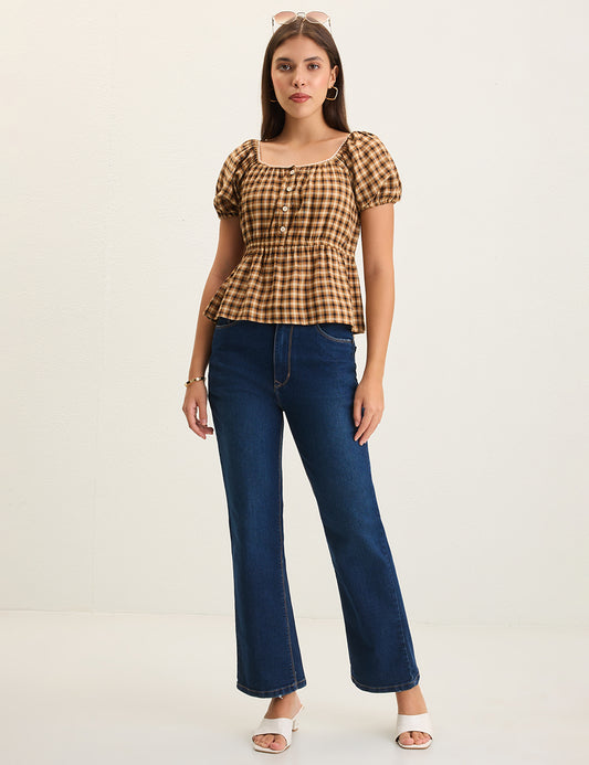 Brown Gingham Top