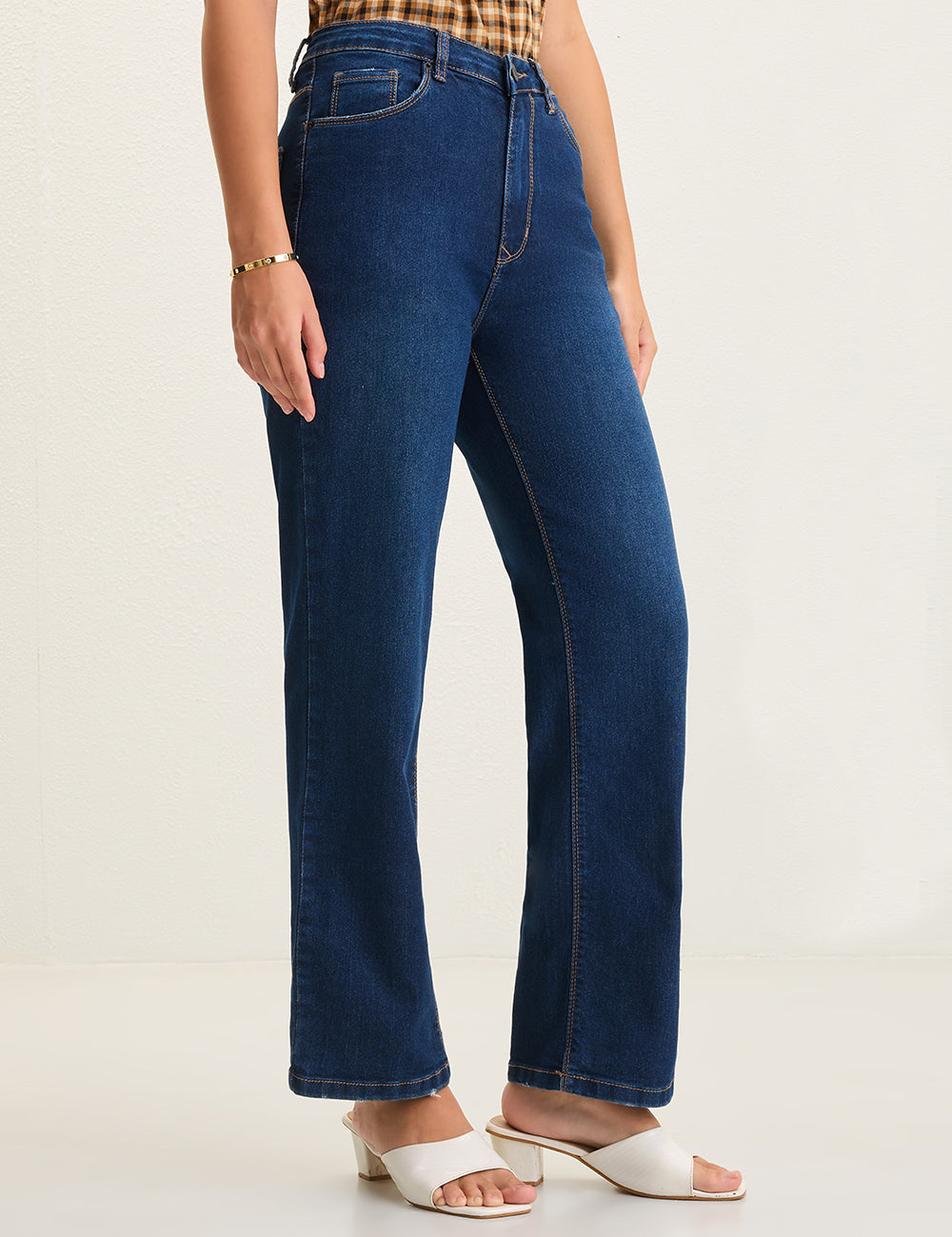 Straight-Fit High-Rise Dark Blue Denim