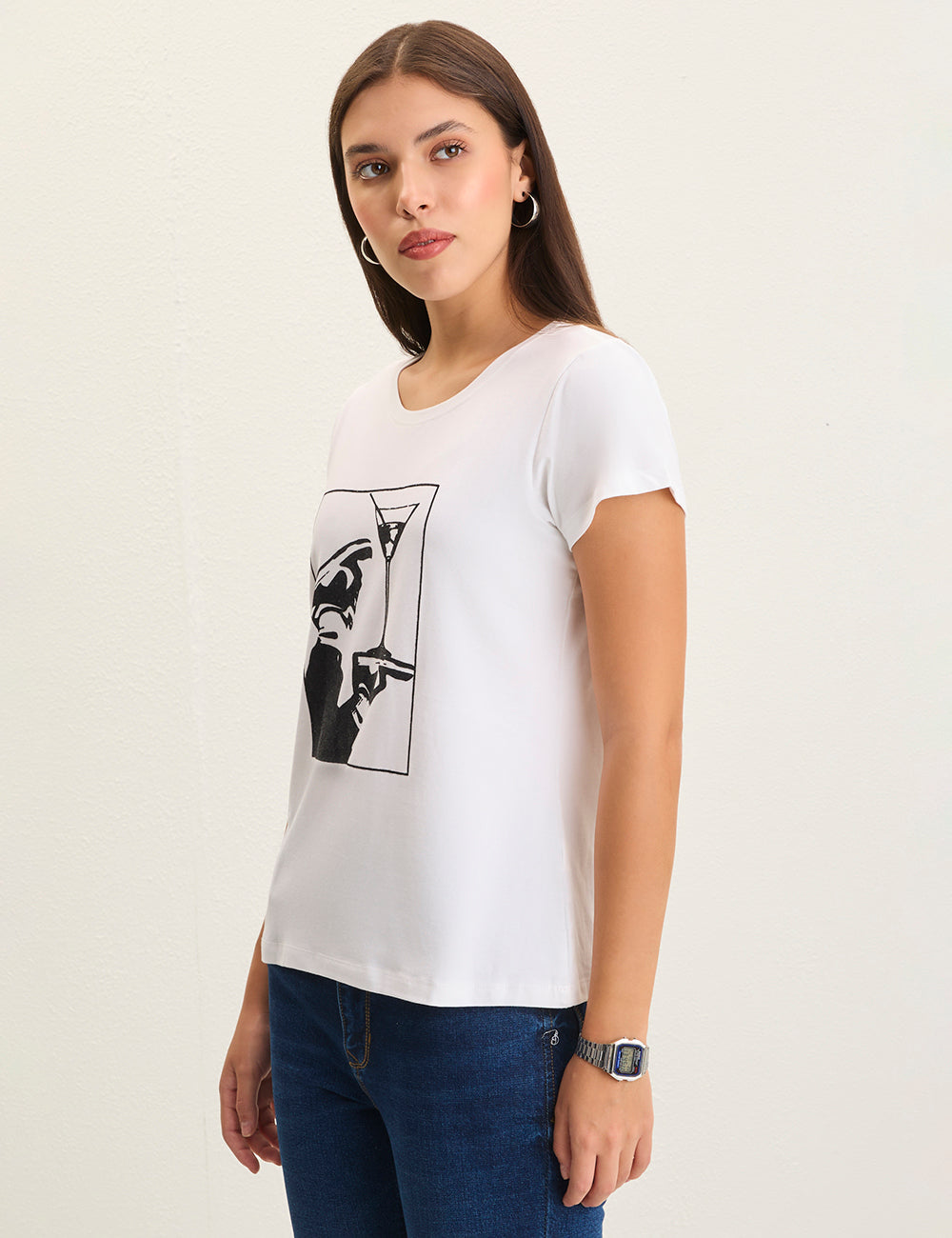 White flock print tshirt