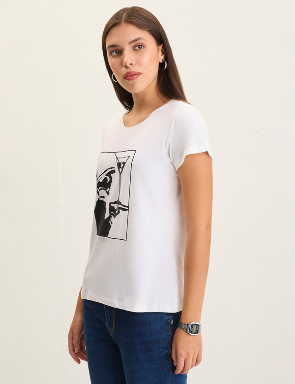 White flock print tshirt