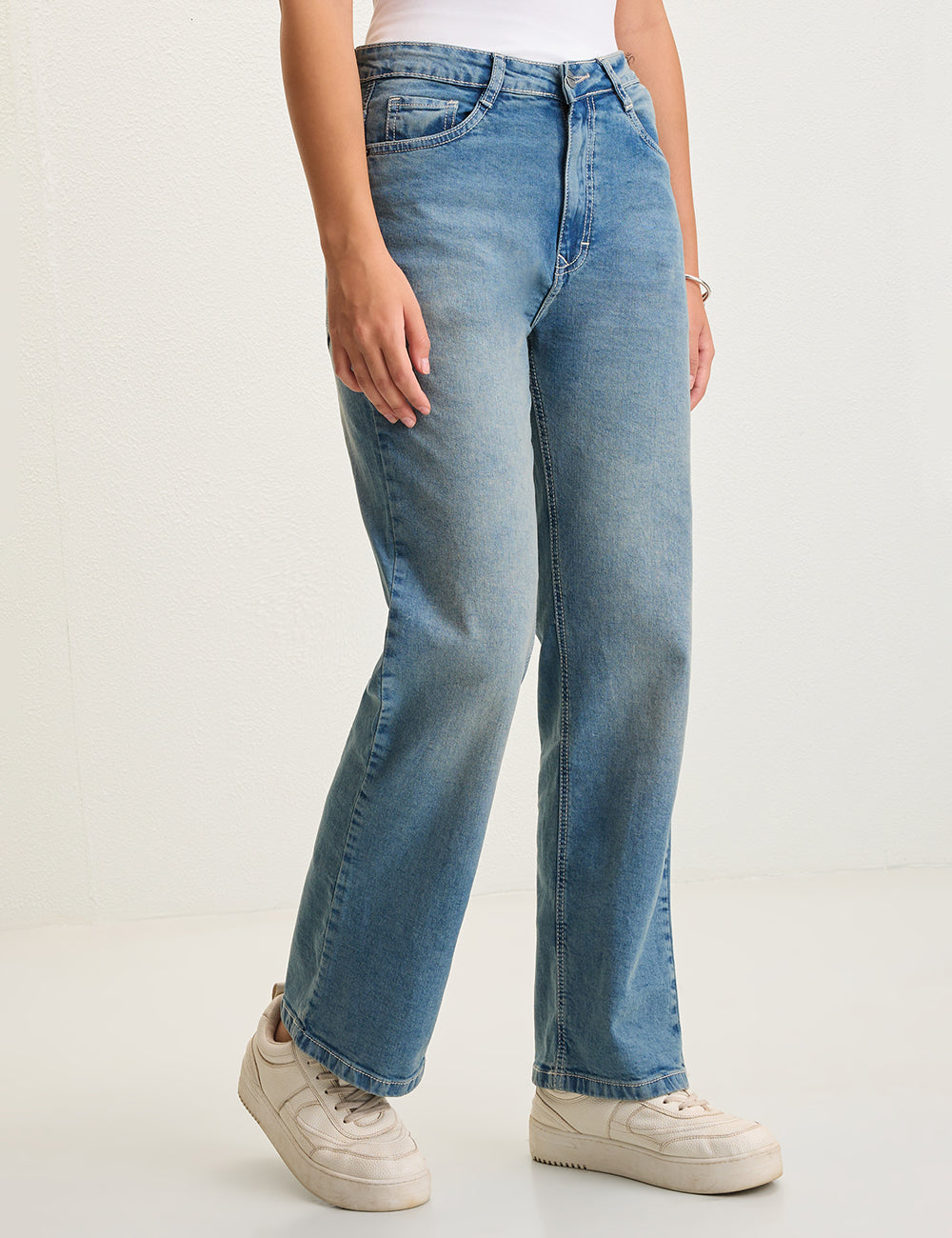 Straight-Fit High-Rise Light Blue Denim