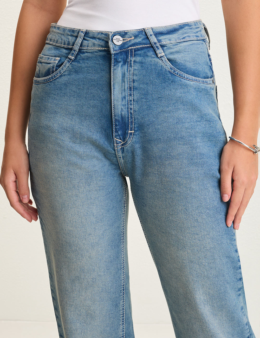 Straight-Fit High-Rise Light Blue Denim