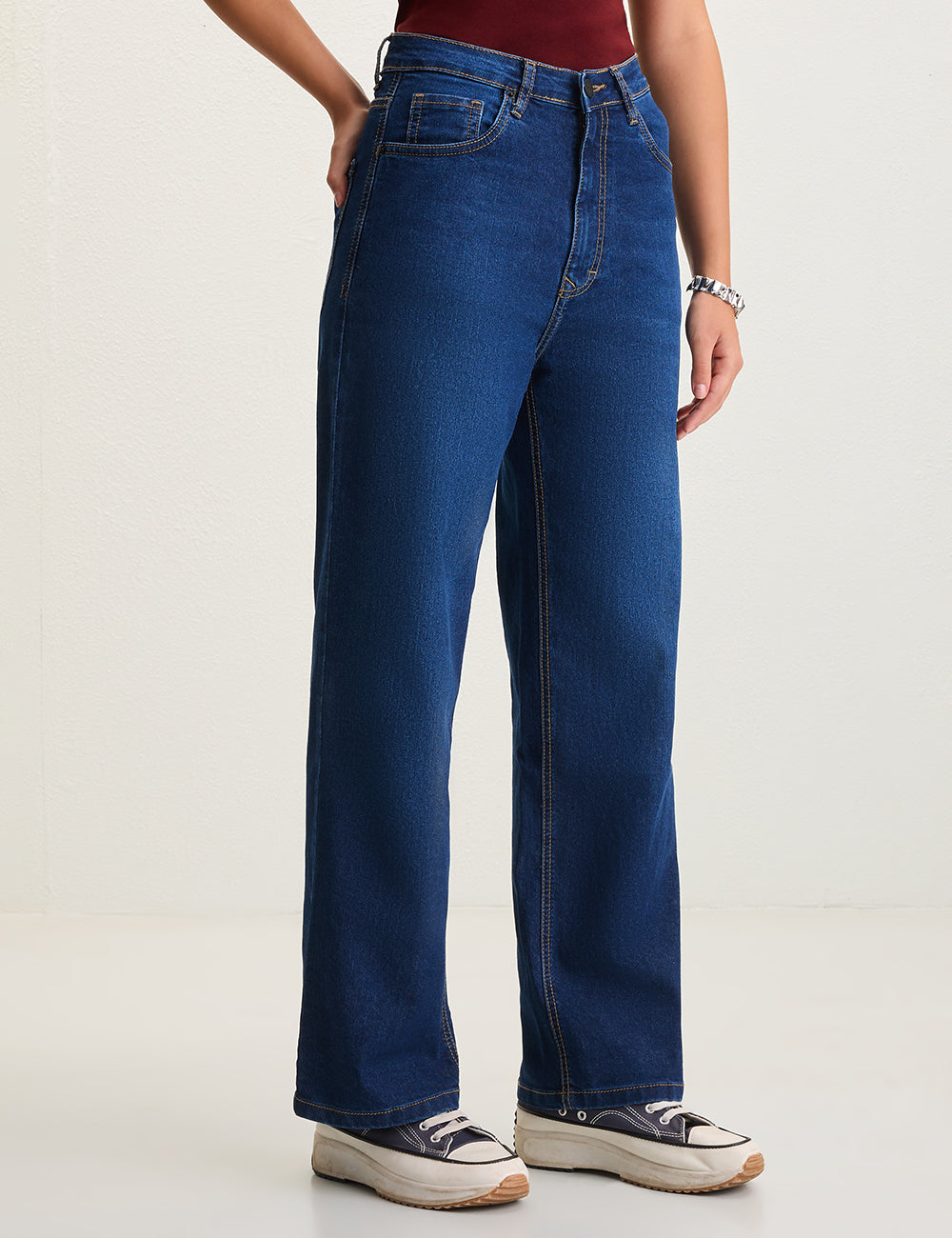 High-Rise Wide-Leg Dark Blue Denim