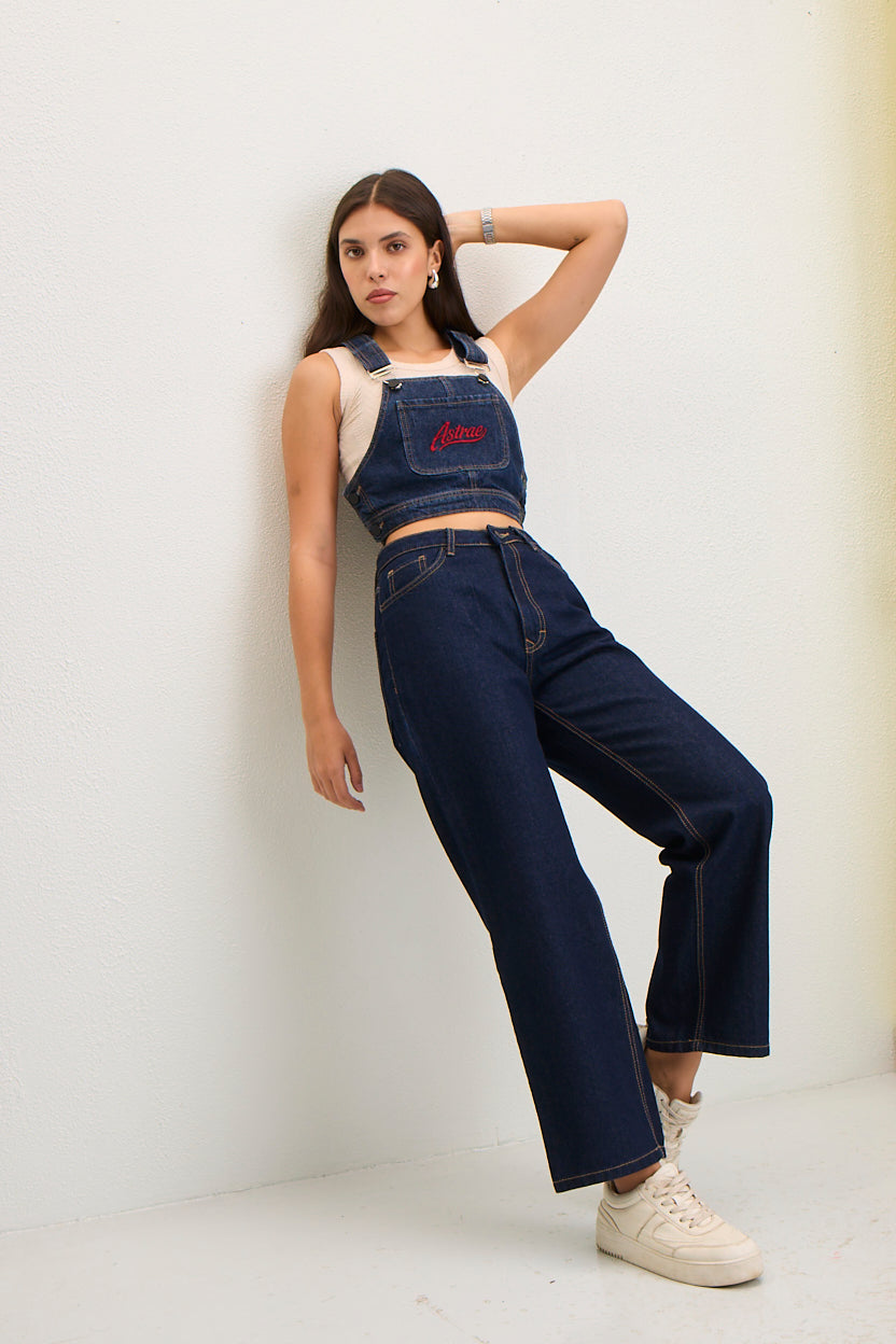 Women's High-Waisted Wide-Leg Denim Jeans - Dark Wash