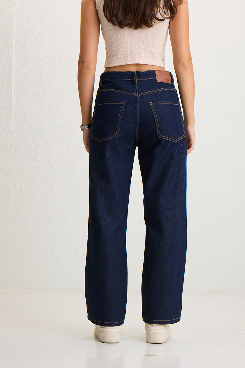 Women's High-Waisted Wide-Leg Denim Jeans - Dark Wash