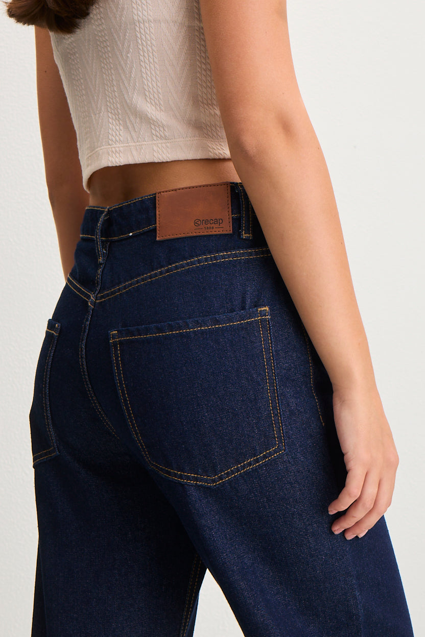 Women's High-Waisted Wide-Leg Denim Jeans - Dark Wash