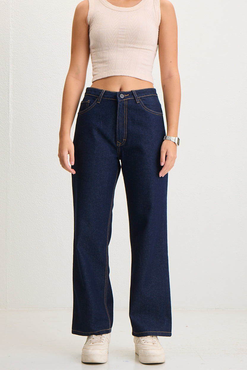 Women's High-Waisted Wide-Leg Denim Jeans - Dark Wash