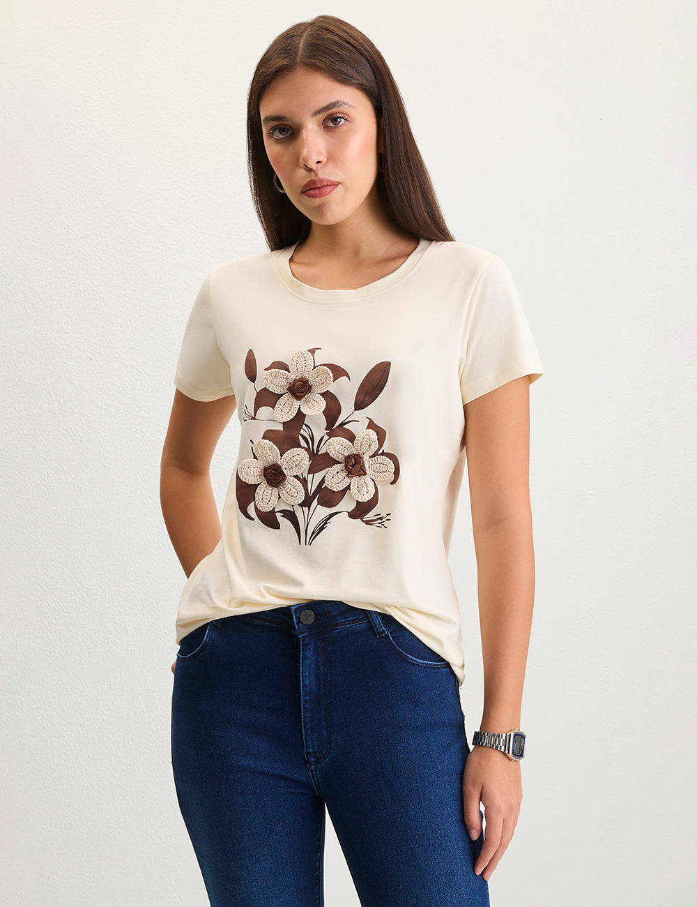 Off white Floral embroidery tshirt