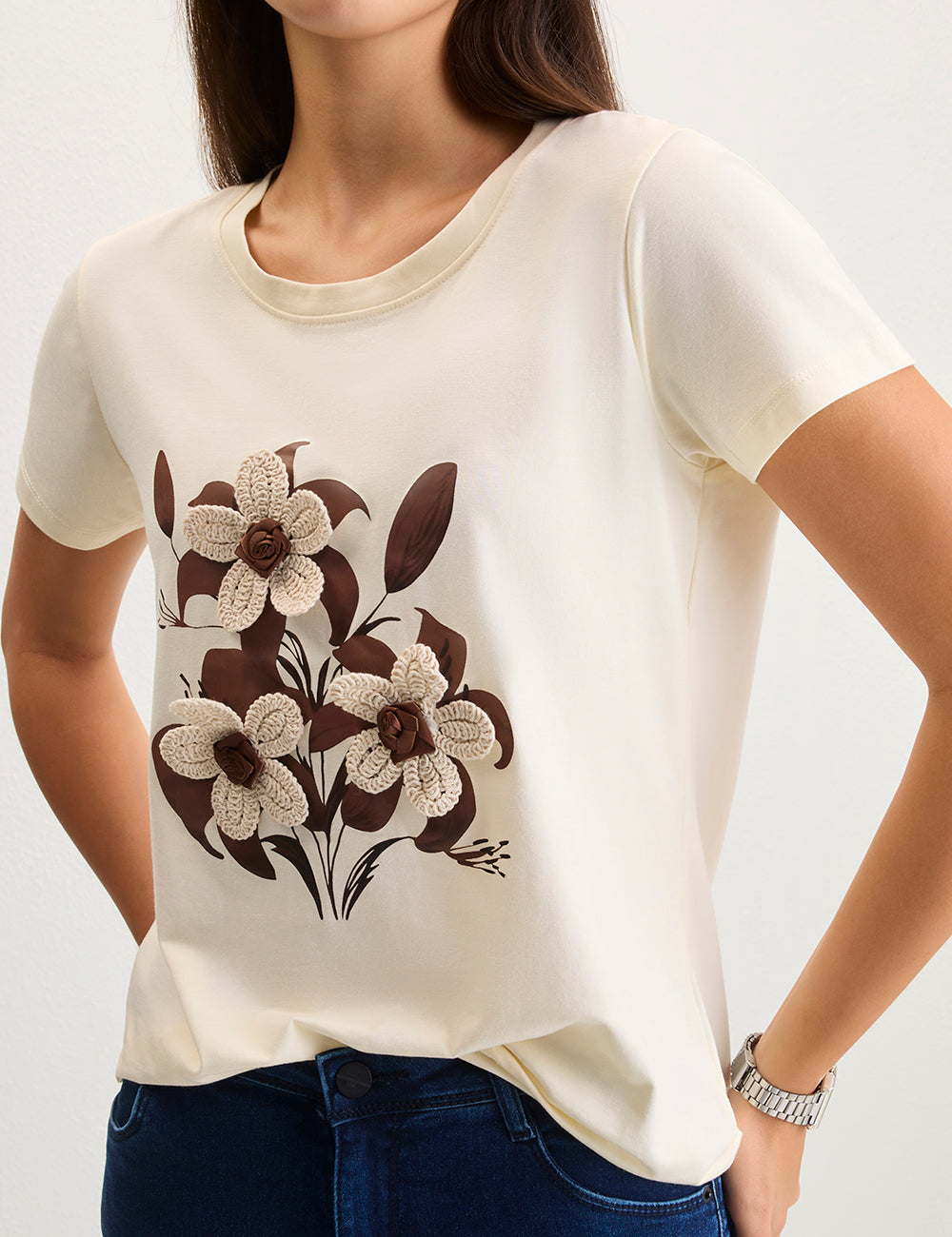 Off white Floral embroidery tshirt