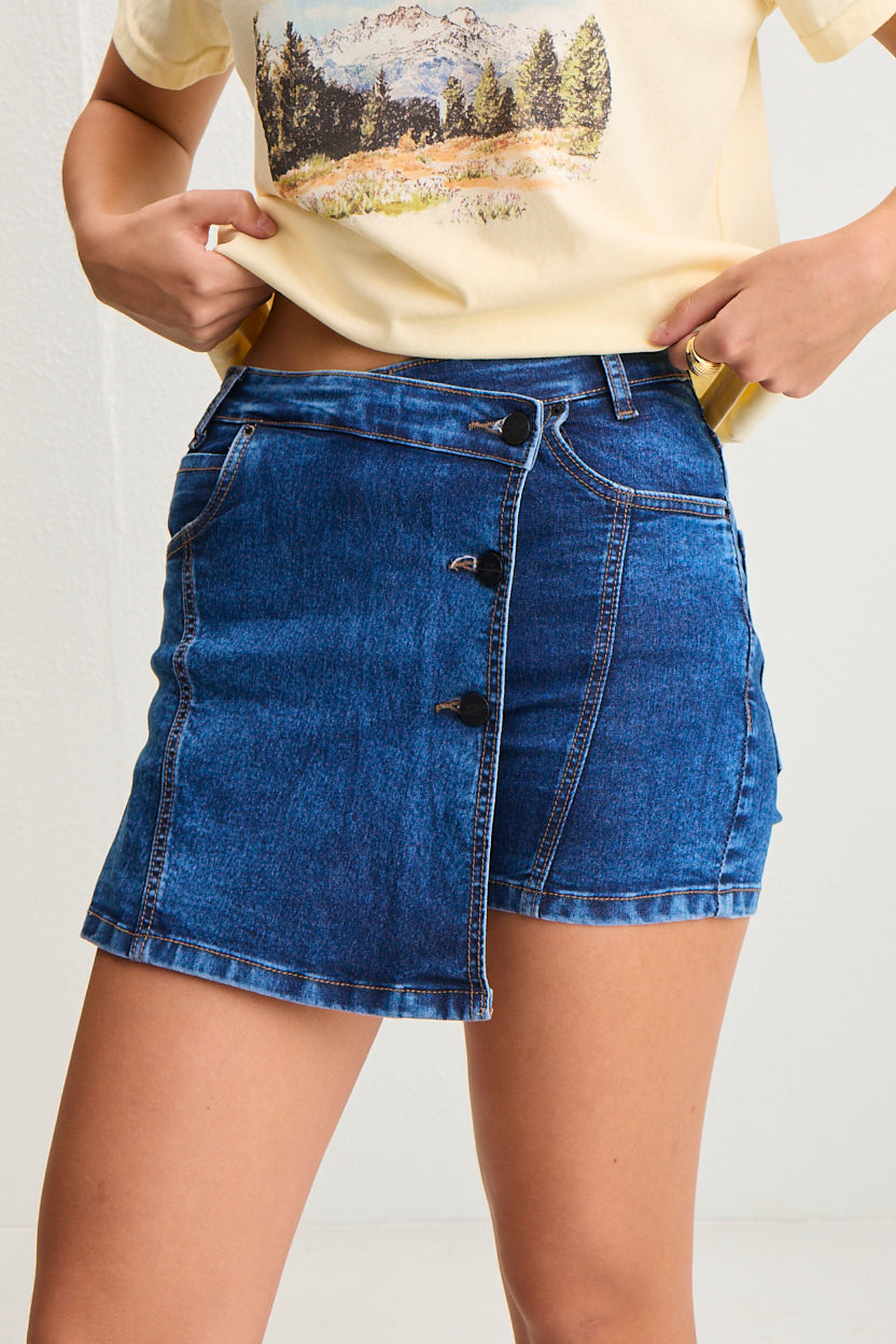 Asymmetric Crossover Denim Skort