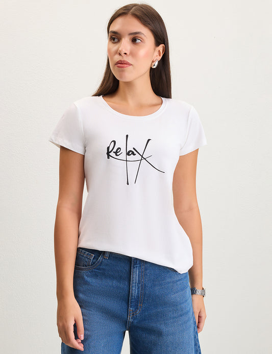 White relax print tshirt
