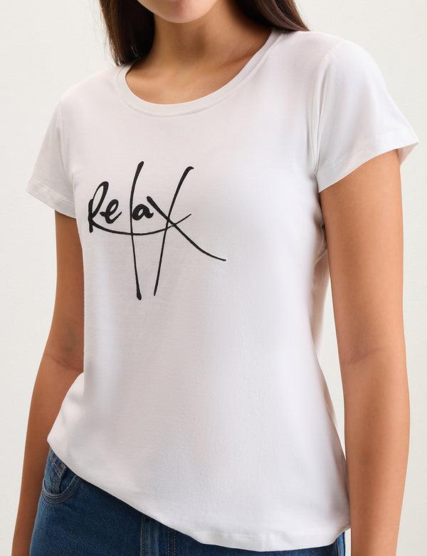 White relax print tshirt