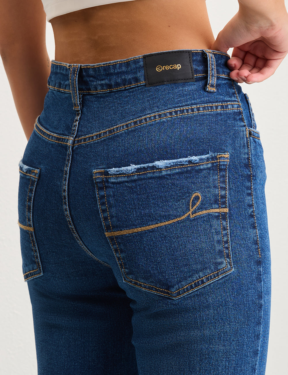 Straight-Fit High-Rise Dark Blue Denim with Frayed Detailing