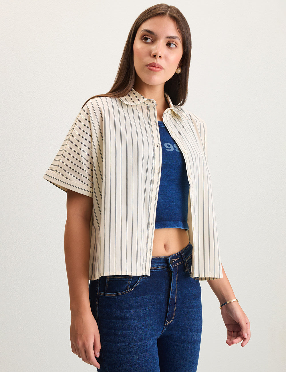 Cream Cropped Shirt
