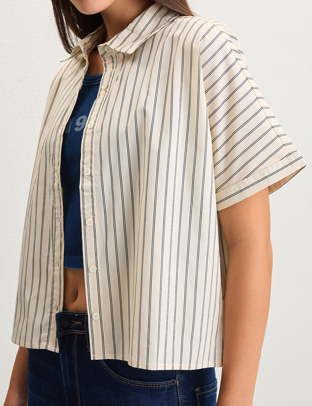 Cream Cropped Shirt