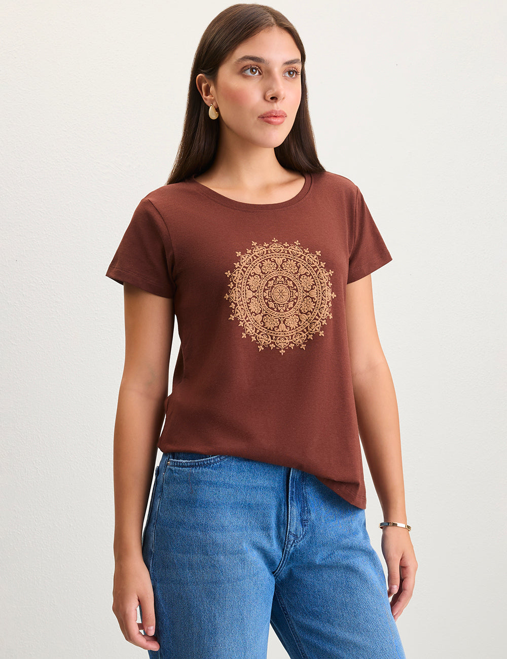 Brown mandala print tshirt