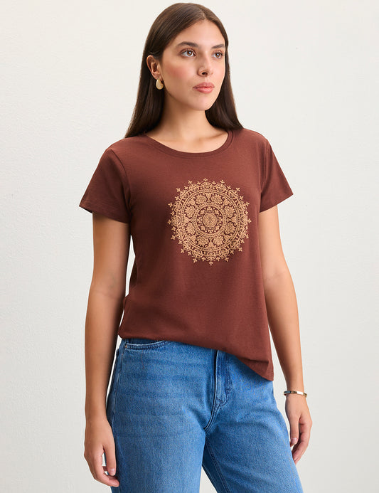 Brown mandala print tshirt