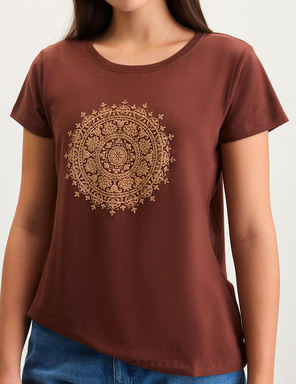 Brown mandala print tshirt