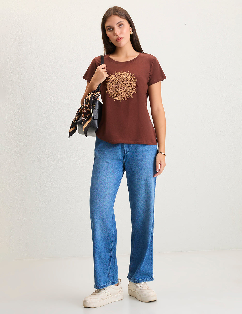 Brown mandala print tshirt