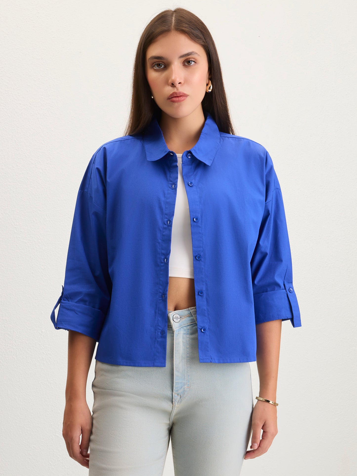 Blue Cropped Shirt
