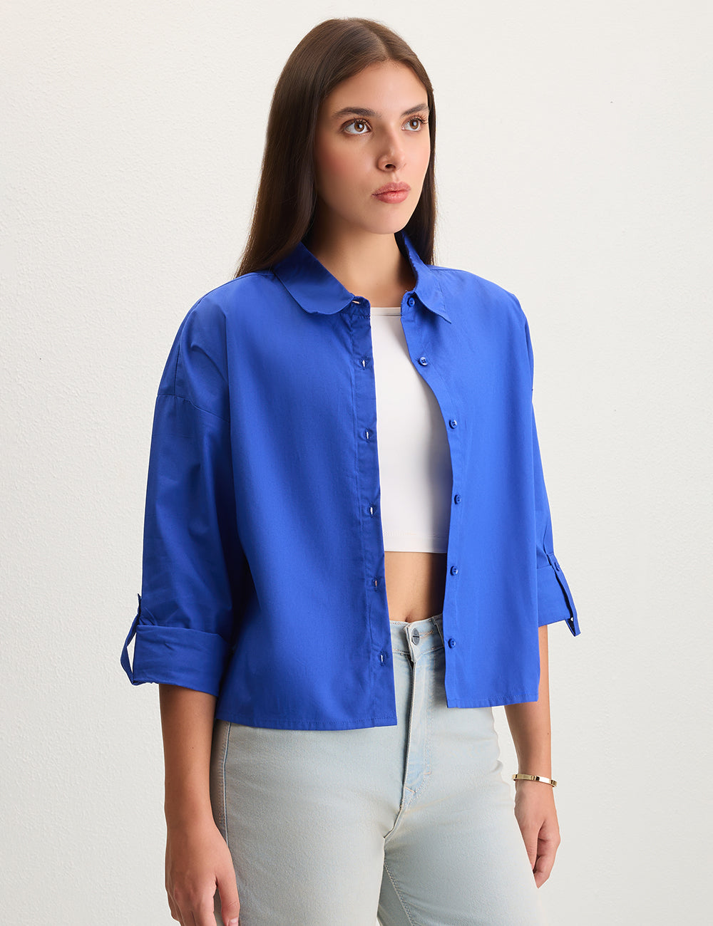 Blue Cropped Shirt