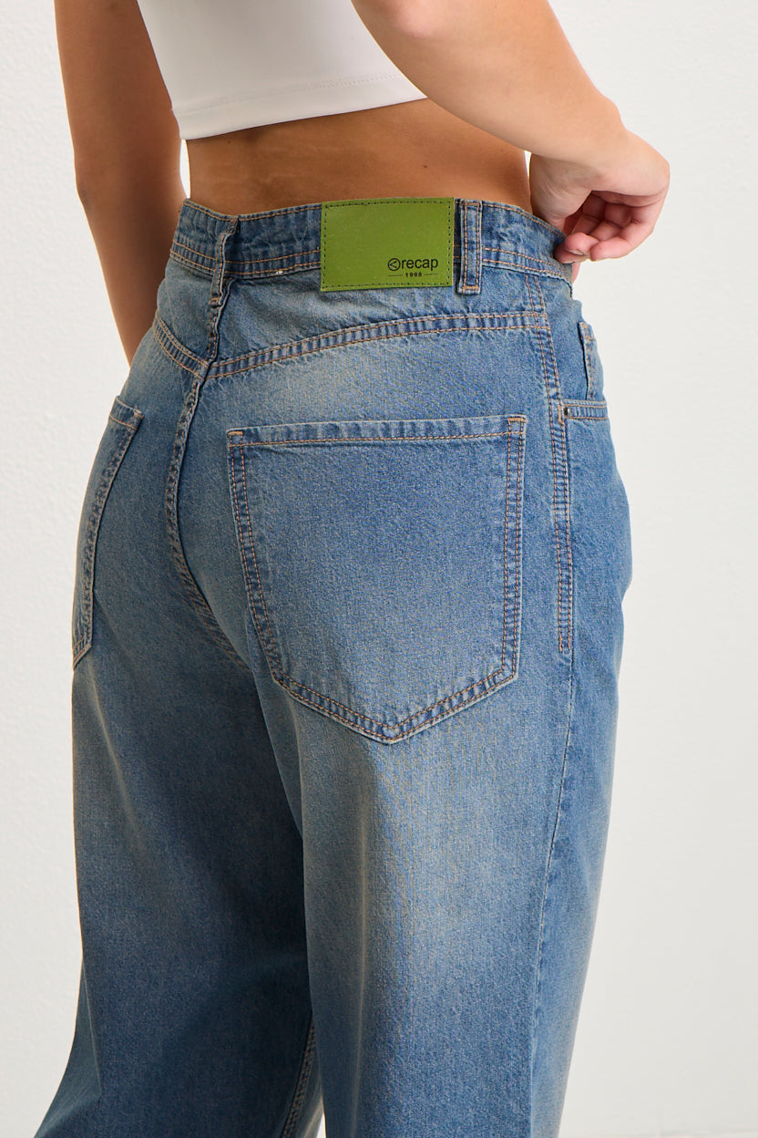 Women's High-Waisted Wide-Leg Denim Jeans - Dark Wash