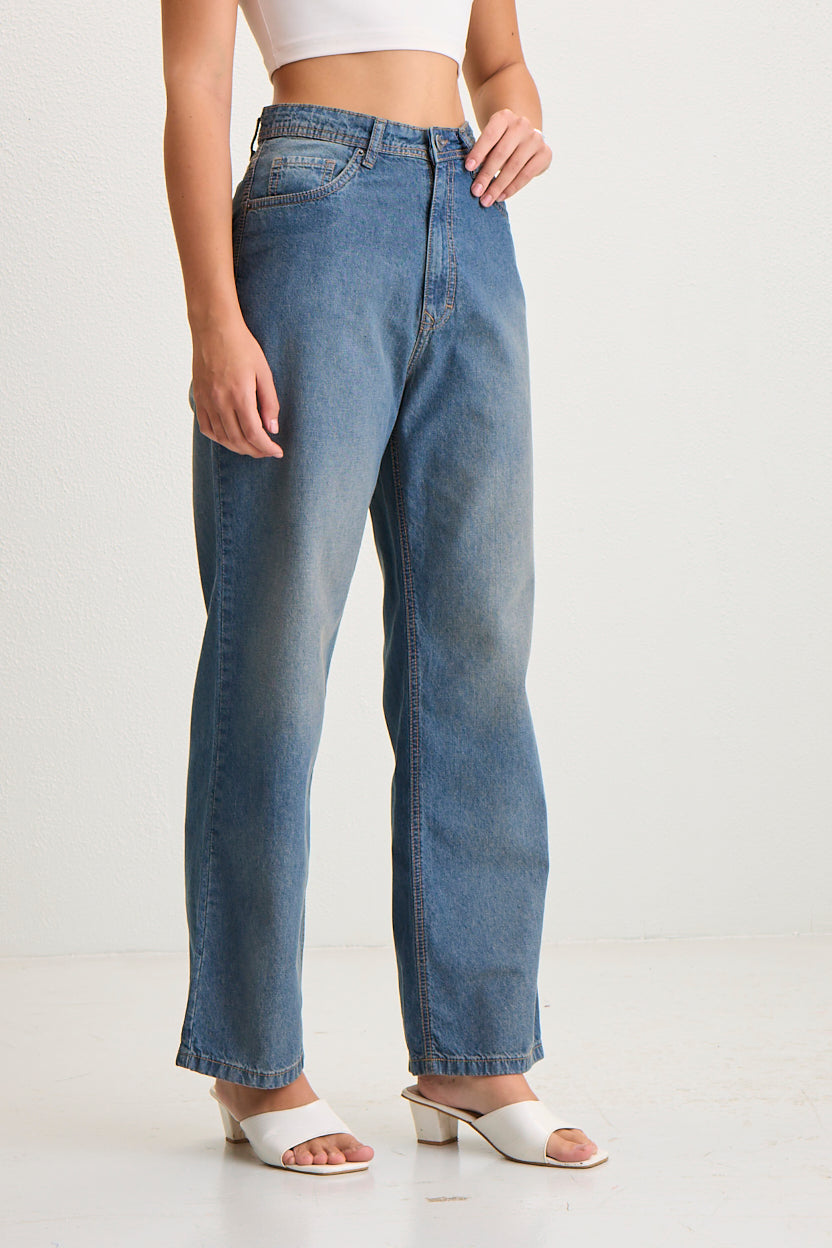 Women's High-Waisted Wide-Leg Denim Jeans - Dark Wash