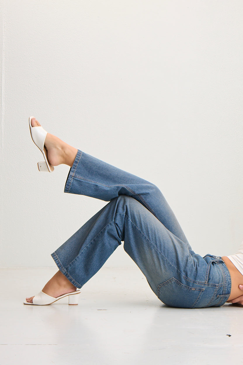 Women's High-Waisted Wide-Leg Denim Jeans - Dark Wash