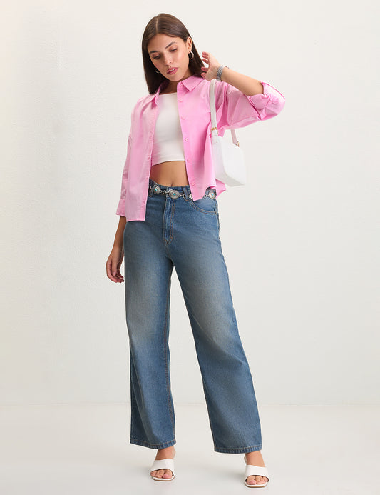 Pink Cropped Shirt