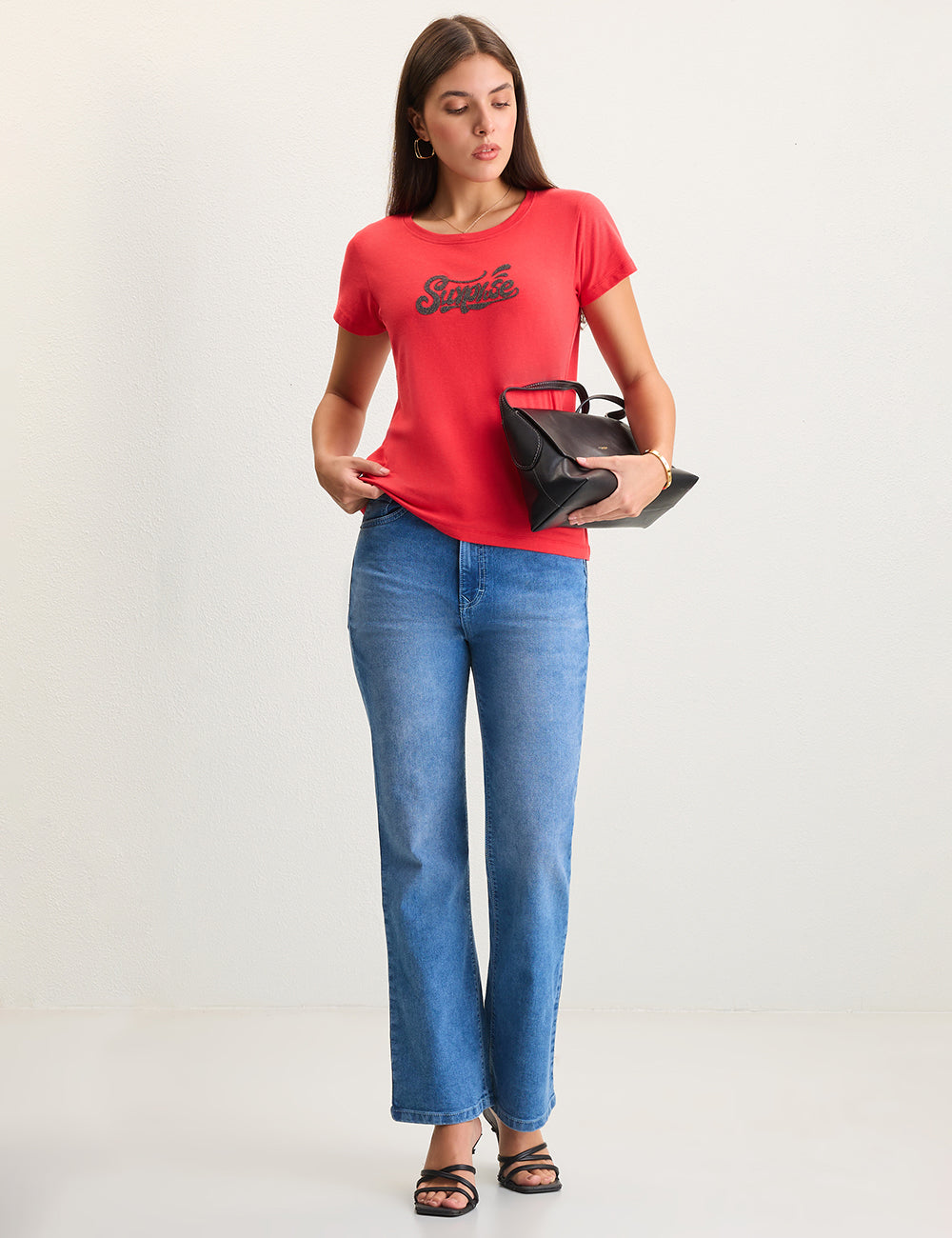 Straight-Fit High-Rise Blue Denim with Whisker Effect