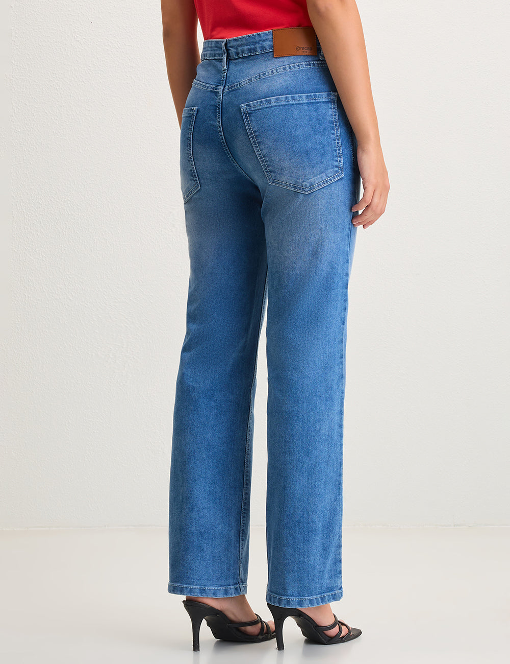 Straight-Fit High-Rise Blue Denim with Whisker Effect