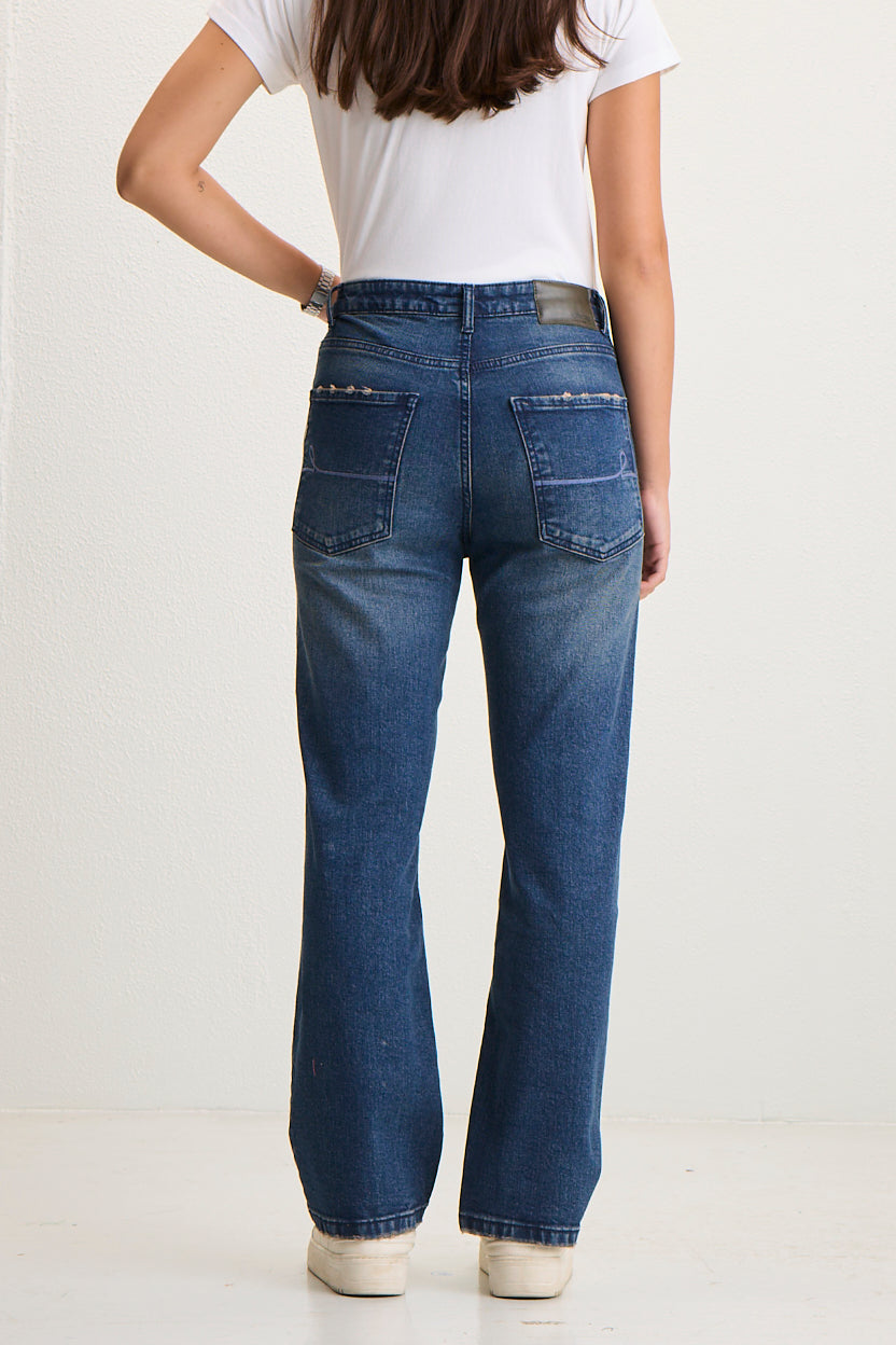 Women's High-Waisted Straight-Leg Jeans - Medium Wash