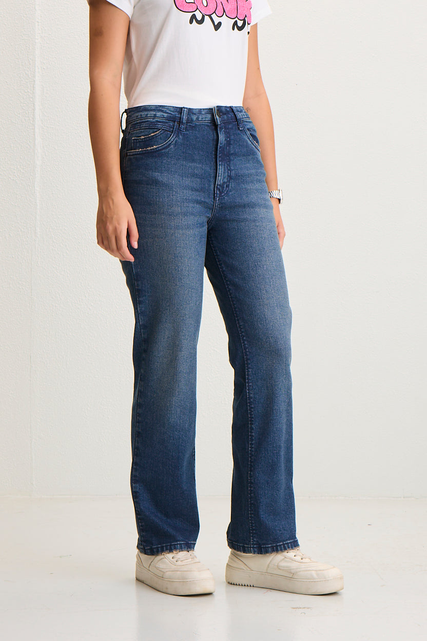 Women's High-Waisted Straight-Leg Jeans - Medium Wash