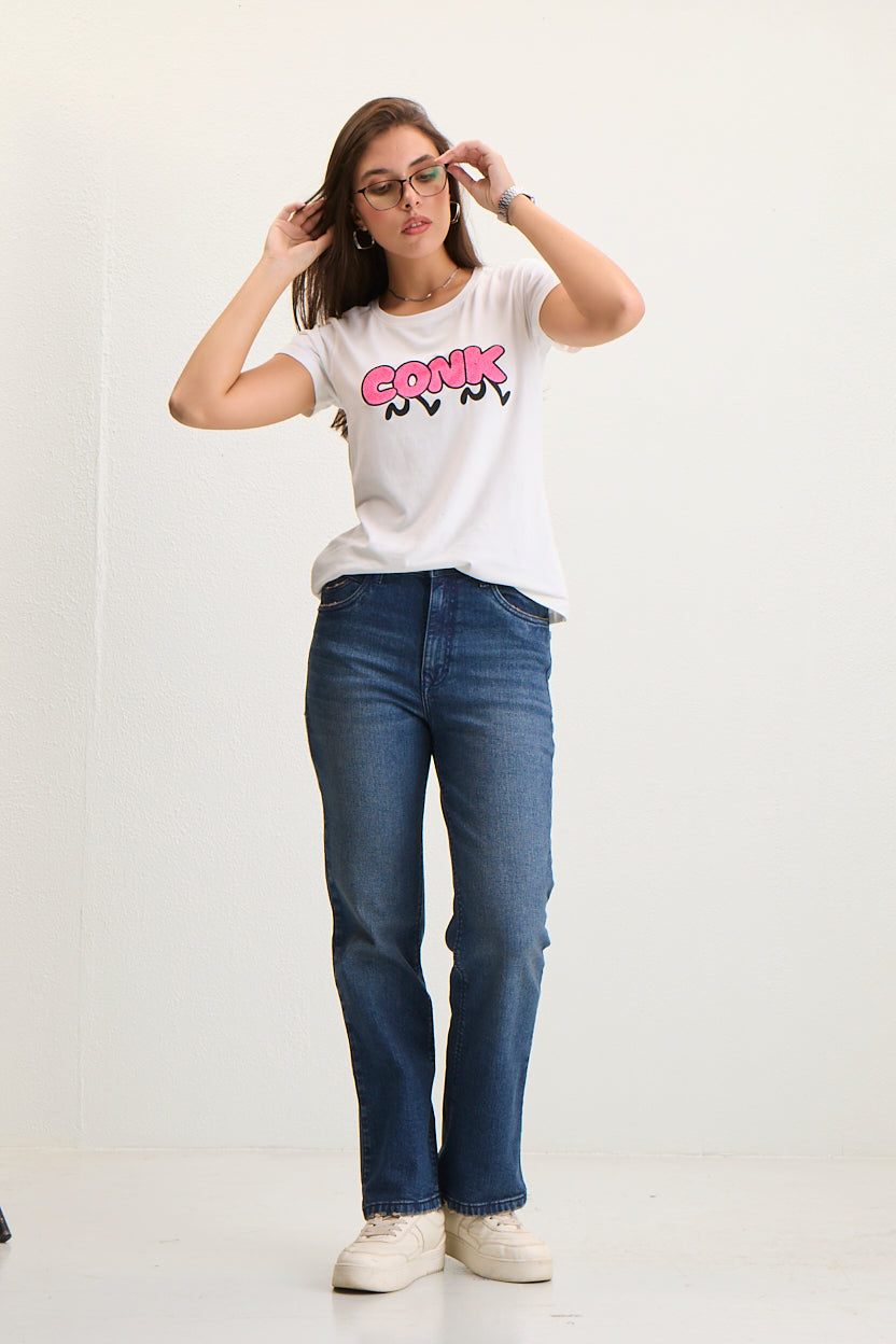 Women's High-Waisted Straight-Leg Jeans - Medium Wash