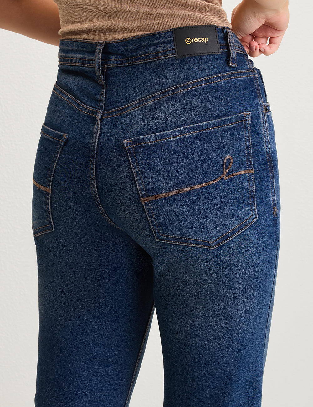 Straight-Fit High-Rise Dark Blue Denim with Whisker Effect
