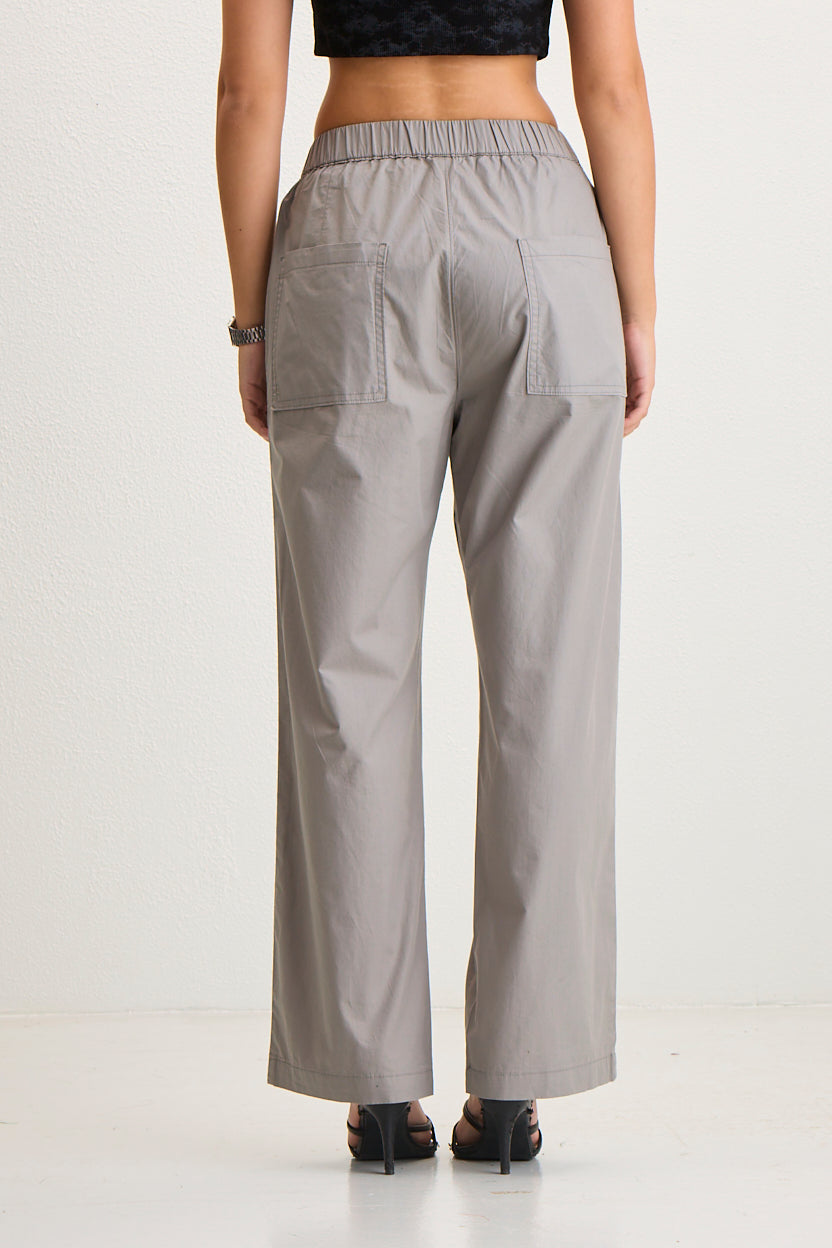 Women's Elastic Waist Straight Fit Cotton Pants - Grey