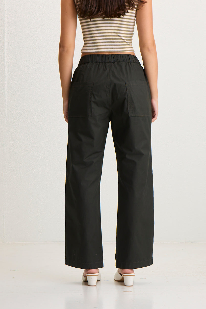 Women's Elastic Waist Straight Fit Cotton Pants - Dark olive