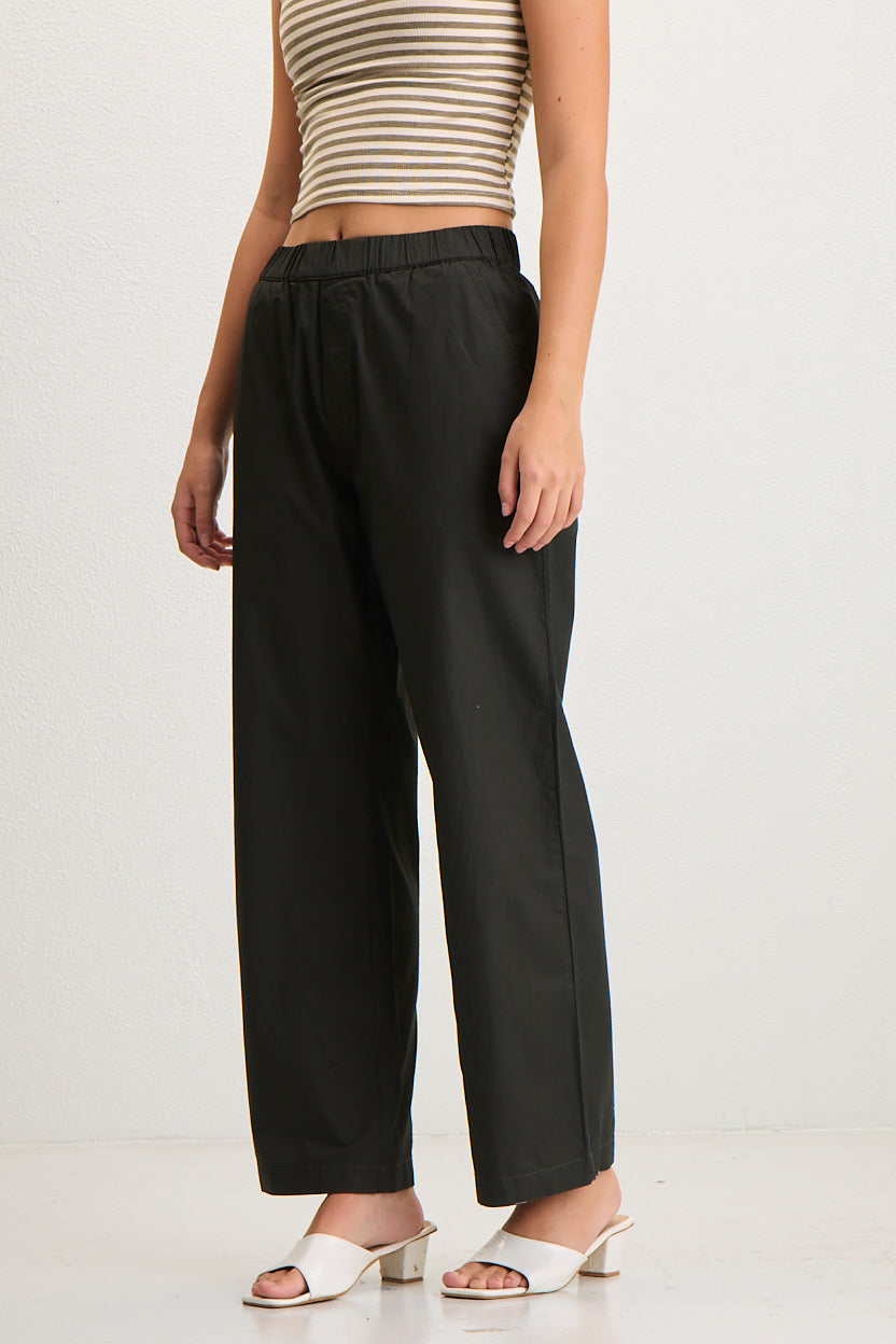 Women's Elastic Waist Straight Fit Cotton Pants - Dark olive