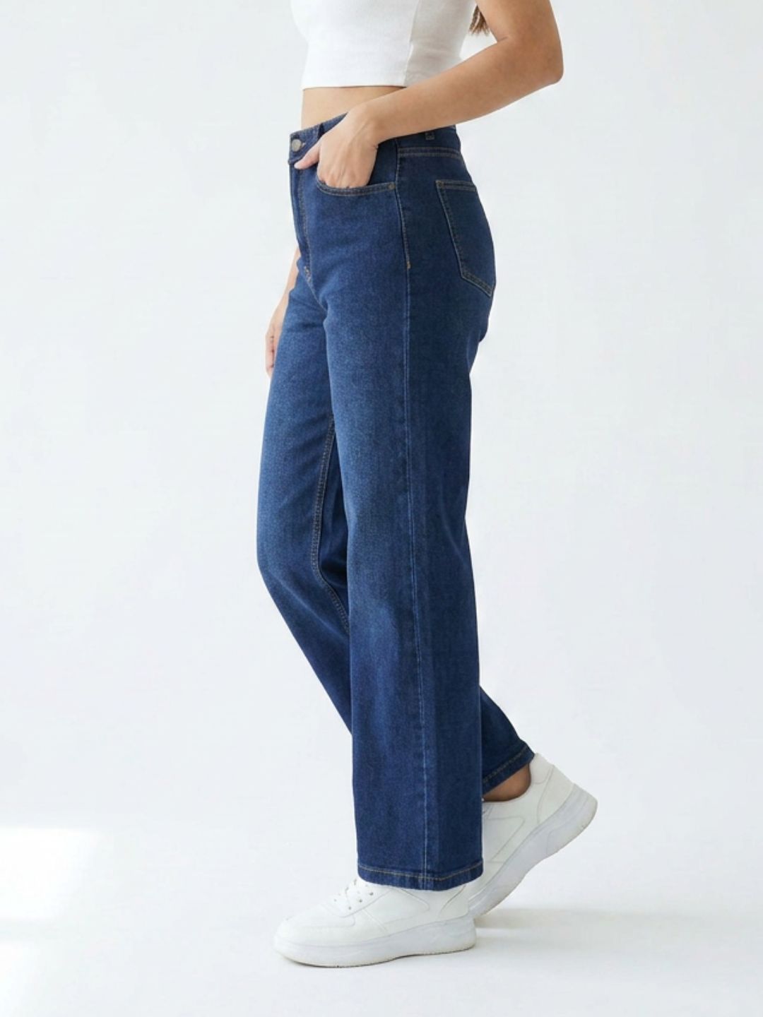 Straight-Fit High-Rise Dark Blue Denim